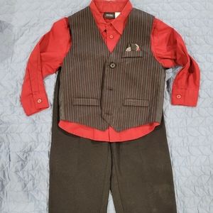 Little Boy 3T Holiday Editions 3-Piece Set Red Button-Up Dress Shirt Vest Pants